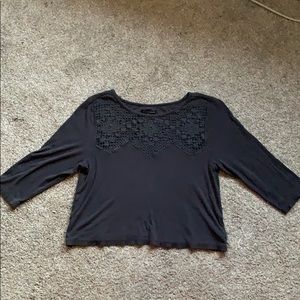 Dark gray eyelet cropped shirt